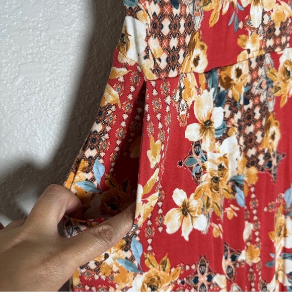 TORRID Women's Super Soft Orange Red Floral Cold Shoulder Surplice Maxi Dress‎ 1 - Picture 7 of 14